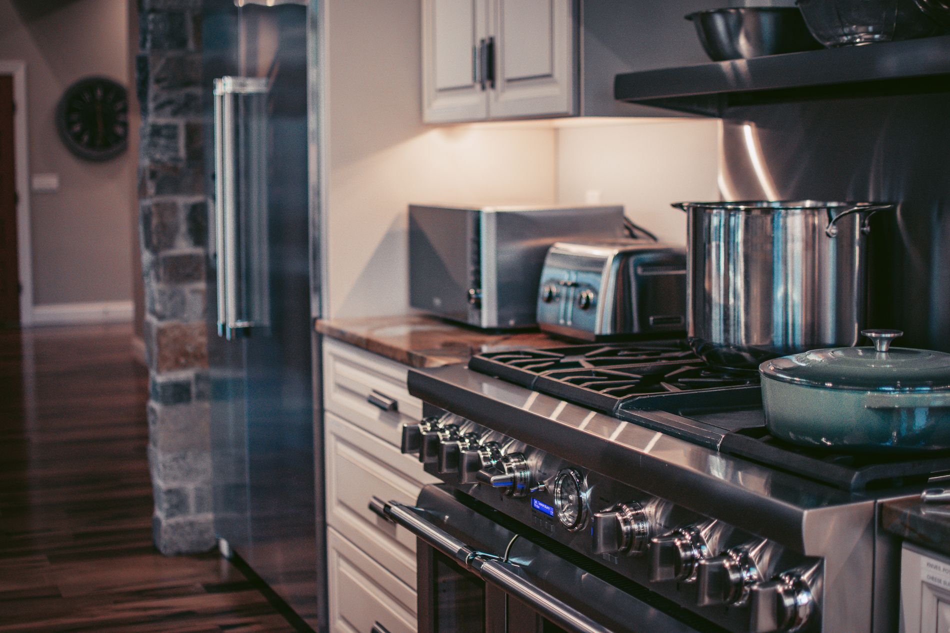 Stainless steel appliances in a modern kitchen
