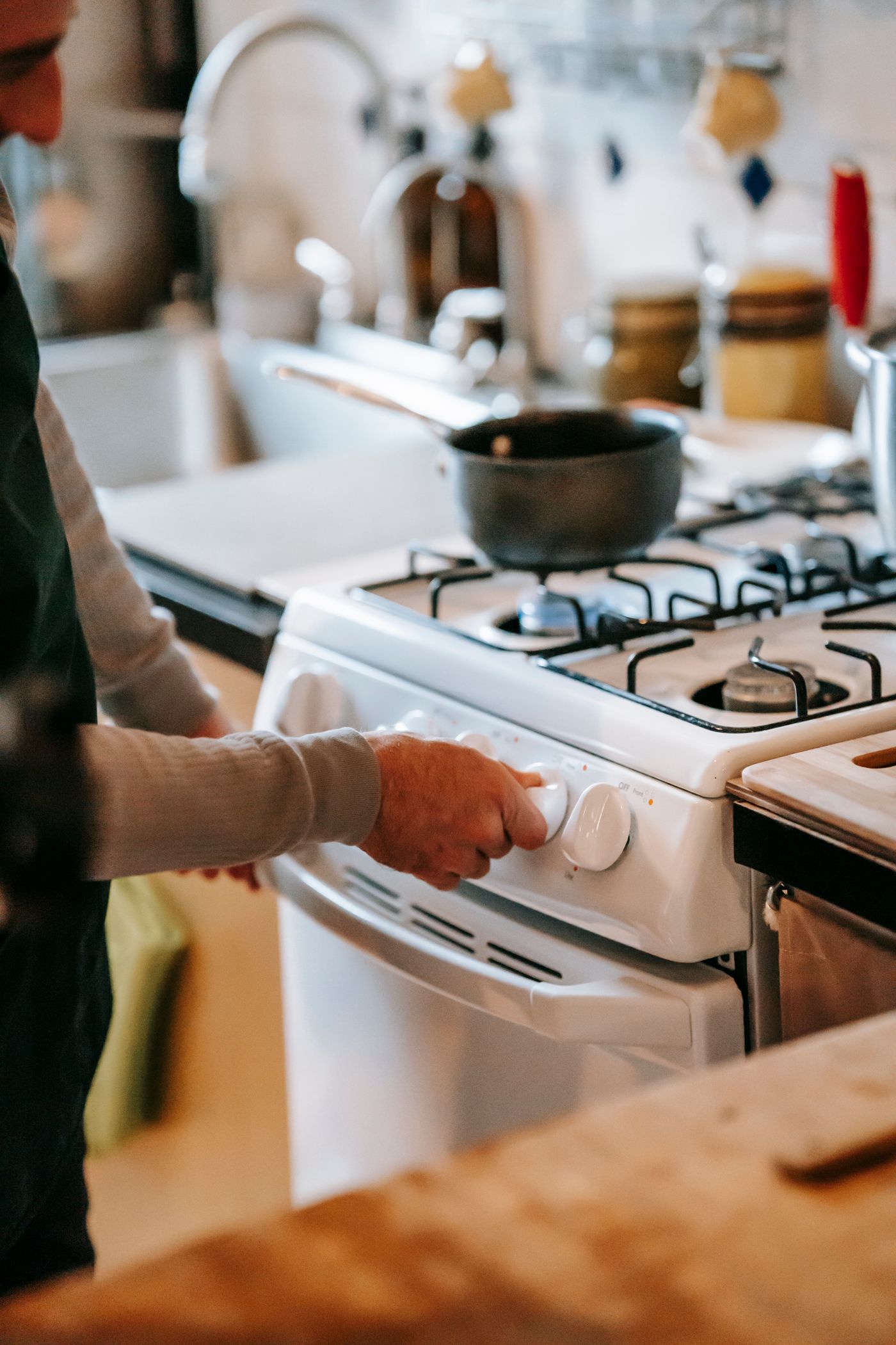 Cooking on a gas hob at home